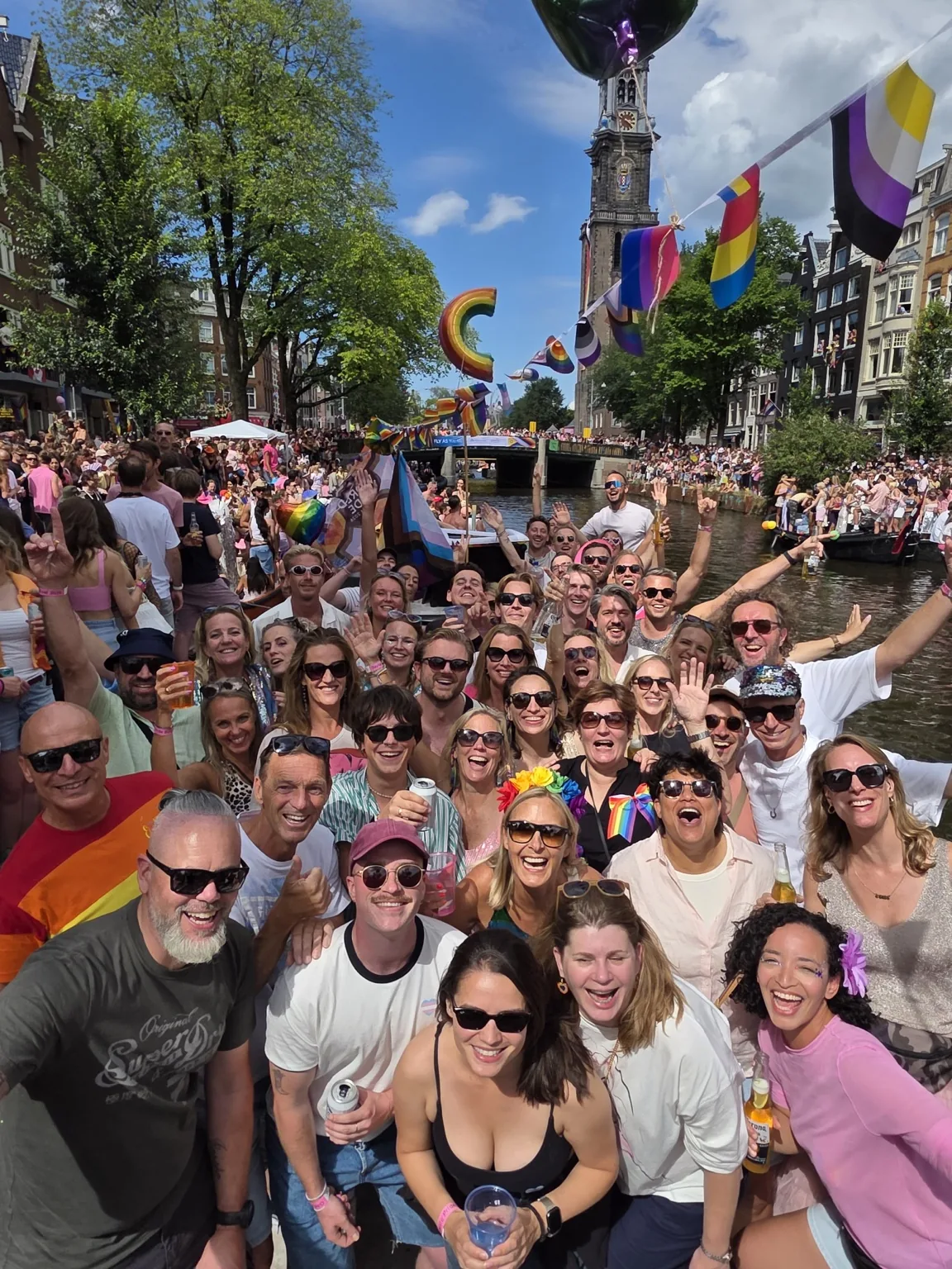 Friends celebrating Pride together in Amsterdam